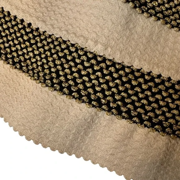 Lore Black Gold Cream Striped Strapless Pleated Fit and Flare Dress Size M Lo're - Picture 4 of 10